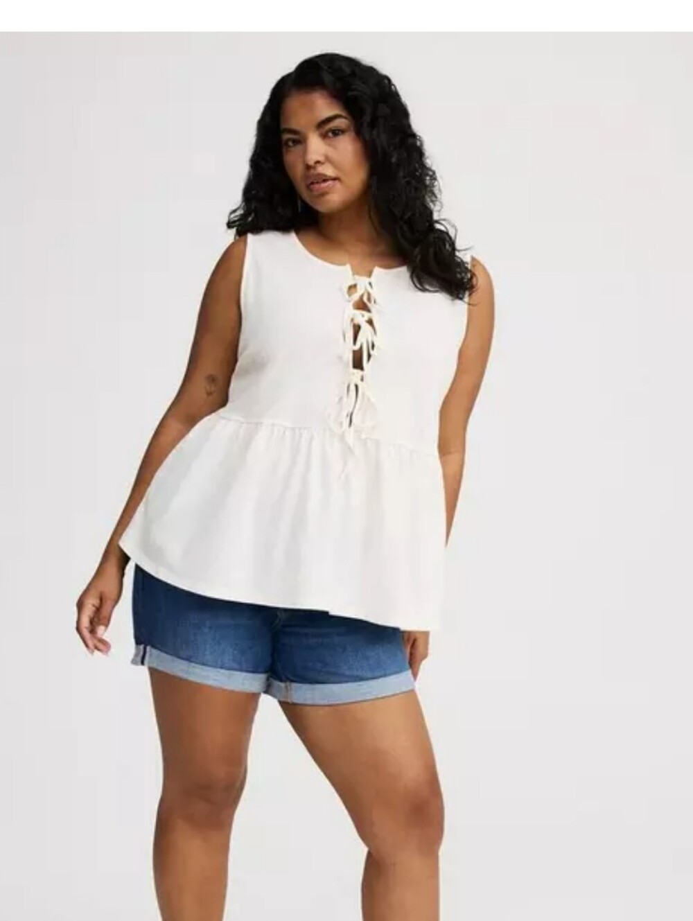 TORRID White Front Tie Peplum Tank Top 2X NWT